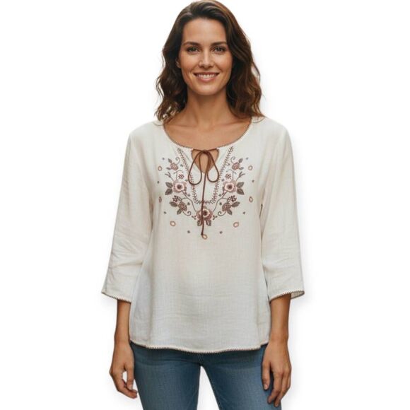 TASTY BOHO-INSPIRED CREAM BLOUSE SZ.S EUC - Picture 1 of 5